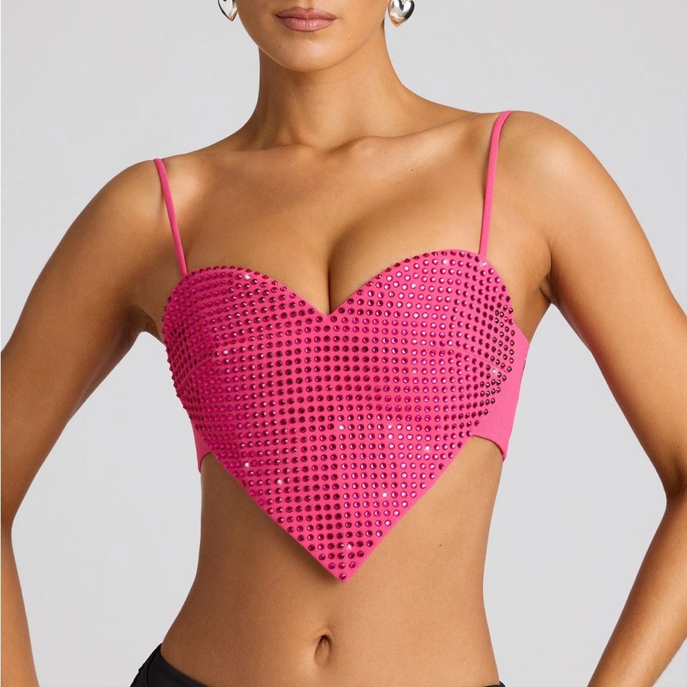 Oh Polly Syrene heart shaped corset crop top embellished magenta color size 12